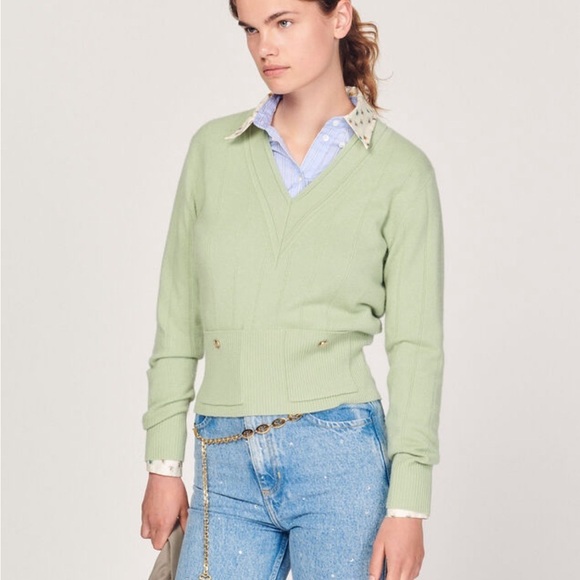 Sandro Sweaters - SANDRO Eden V-neck wool-cashmere blend jumper US Size Small